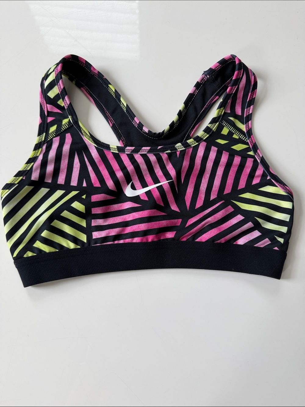 Nike Pink & Lime Geometric Racerback Sports Bra